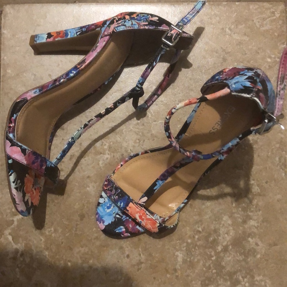 Express Floral T-Strap Heels